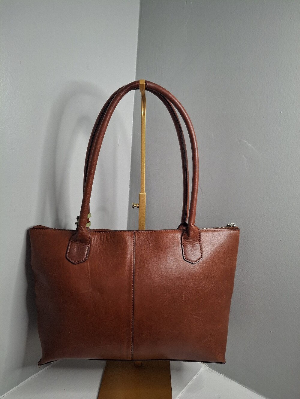HOBO International British Brown Leather Shoulder Tote Bag Vintage Y2K - Picture 4 of 7